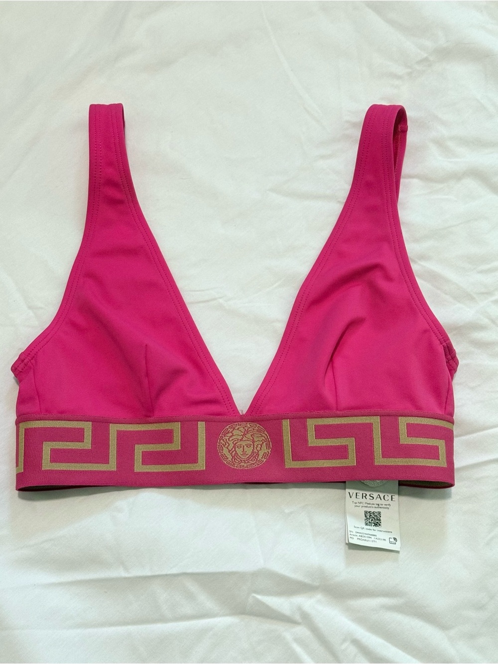 Versace Greca Border Bikini Top Size 1 Pink Gold Medusa Made in Italy